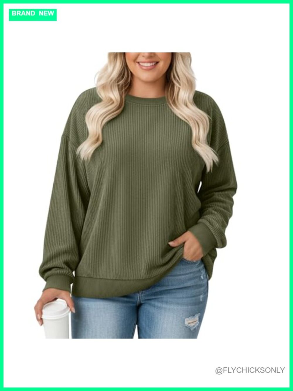 Plus Size Corduroy Sweatshirt Crew Neck Pullover Long Sleeve Cozy Women